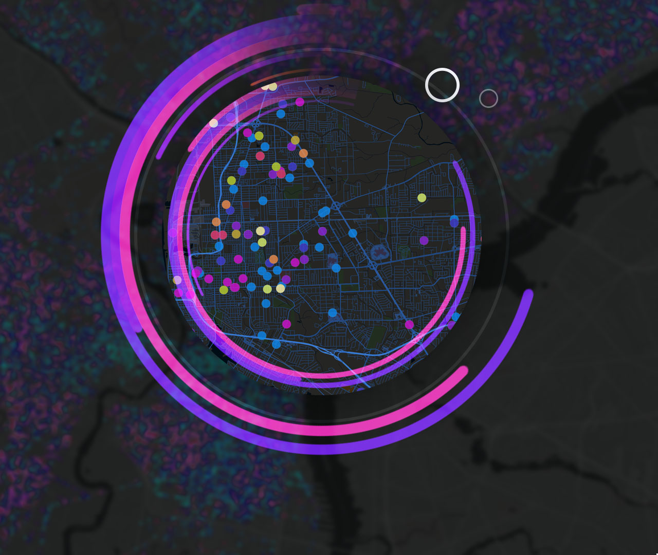 Dois computadores exibindo vários add-ins nos mapas ArcGIS