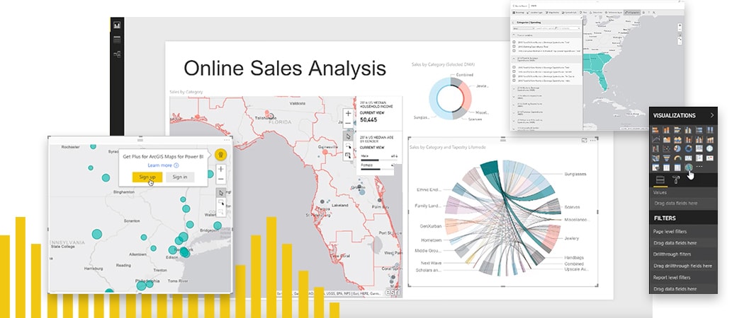 Screenshots of map visualizations seen on ArcGIS Maps for Power BI