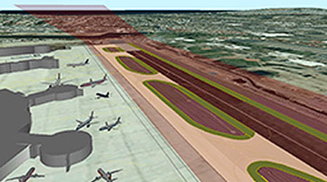 3D imagery of airplanes and an airport