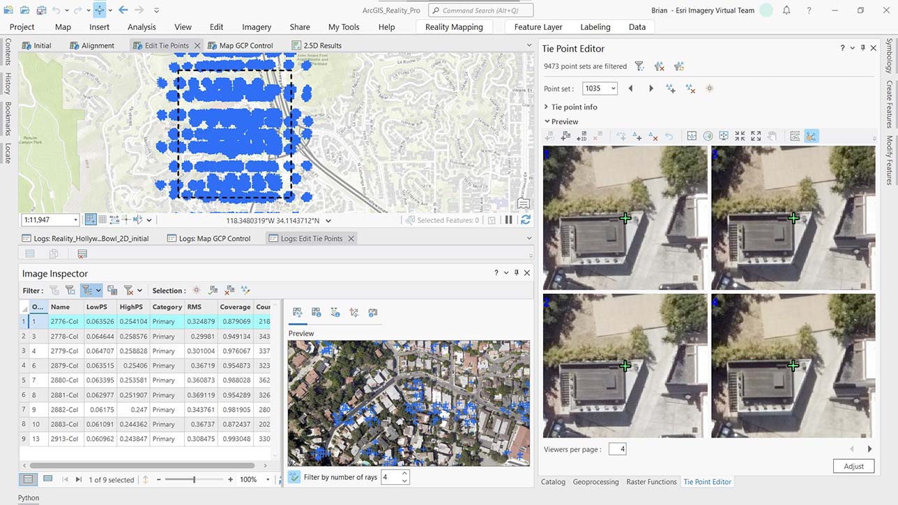 Screenshot of a map, aerial images of buildings, and text representing the software showing refinements to output products 