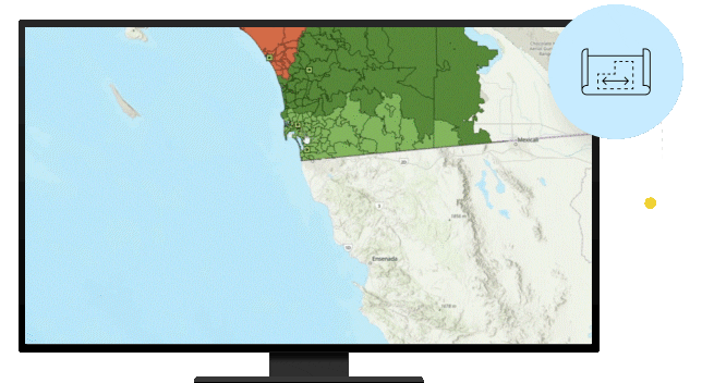 Monitor de computador mostrando mapa de terra e oceano e gráfico de barras com dados