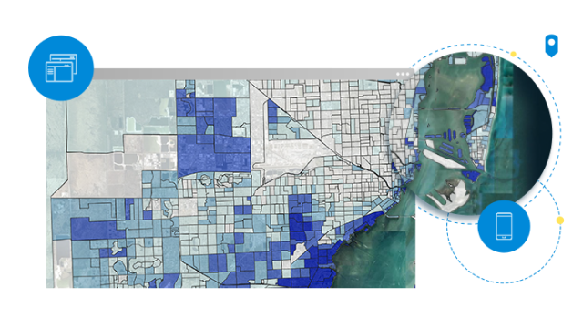 Mapa de grade de ruas com áreas destacadas em azul