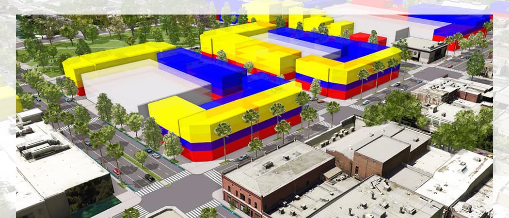 Modelo 3D de uma cidade que combina o mundo real e ambientes imaginários