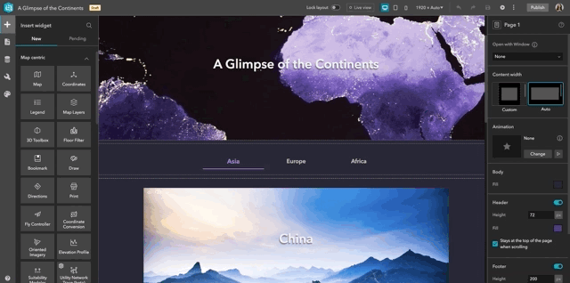 Um GIF mostrando um mapa de continente roxo com texto dizendo um vislumbre dos continentes 