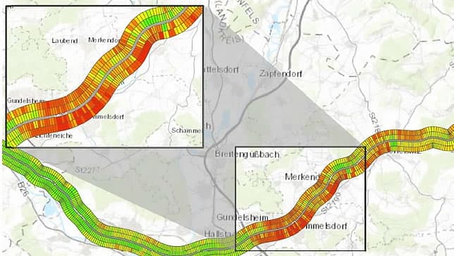 Um mapa da Autobahn, mostrando as condições das estradas ao longo de pequenos segmentos 