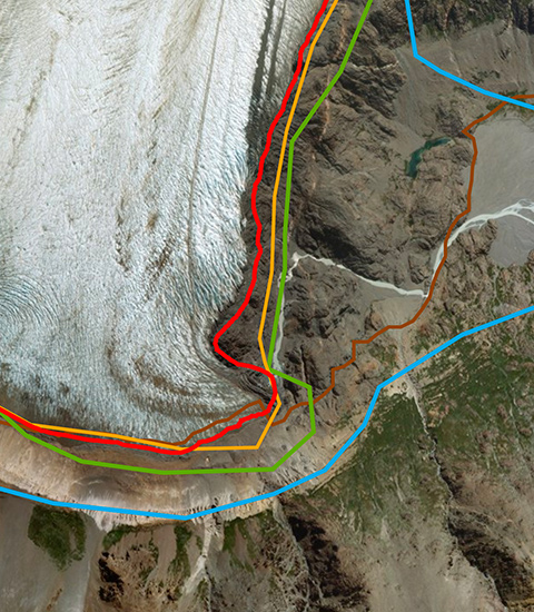 Mapa detalhando o recuo da geleira