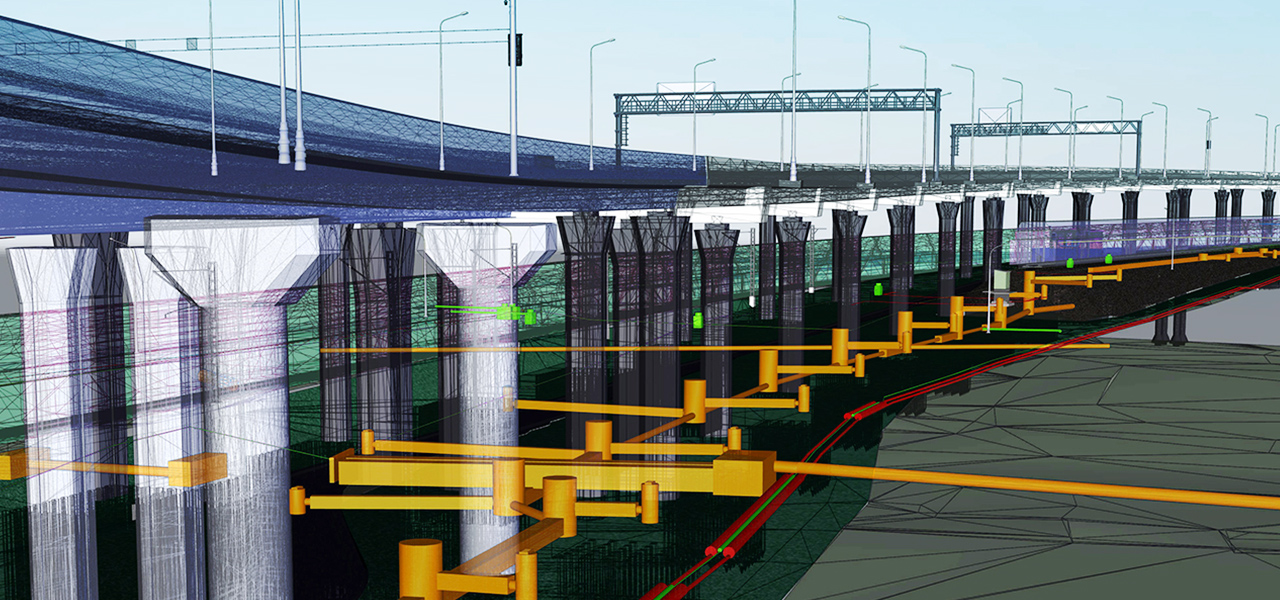 Um gêmeo digital virtual de um projeto de construção de ponte e infraestrutura relacionada