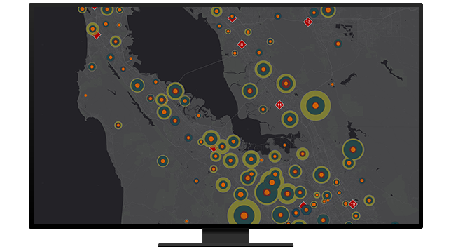 Map with circles that have dots in them