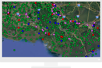 Imagery of linear pipeline data overlaid on a map